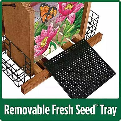 Nature's Way Stained Glass Hopper Bird Feeder with Suet Cages -(3.1 QT)