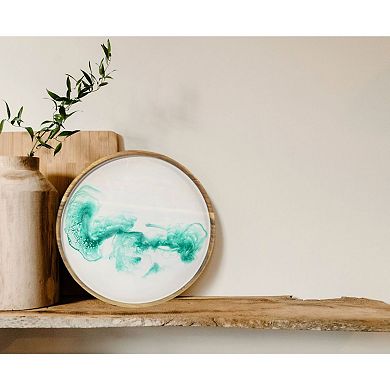 Acacia Wood Round Serving Tray with Epoxy Resin Art - White