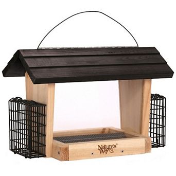Nature's Way Cedar Hopper Bird Feeder With Suet Cage - 6-qt