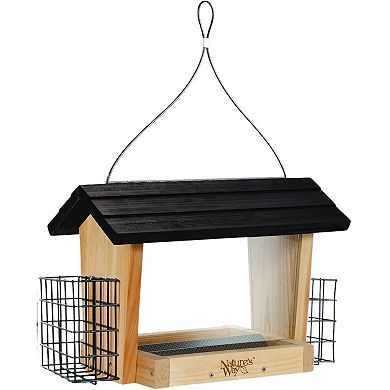 Nature's Way Cedar Hopper Bird Feeder With Suet Cage - 6 QT