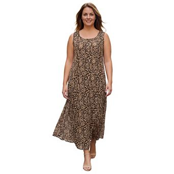 Roaman's Women's Plus Size Hand-Crinkled Sleeveless Dress