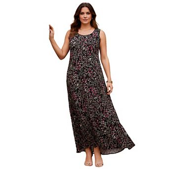 Roaman's Women's Plus Size Hand-Crinkled Sleeveless Dress