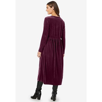 Woman Within Plus Size 21-Button Velour Dress