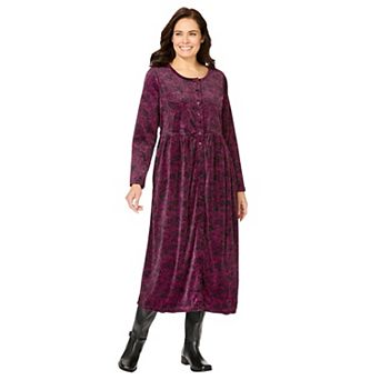 Woman Within Plus Size 21-Button Velour Dress