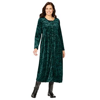 Woman Within Plus Size 21-Button Velour Dress