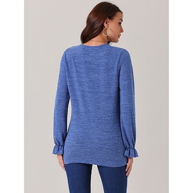 Women's Fall Winter Crew Neck Long Sleeve Elastic Cuff Casual Blouse Tops