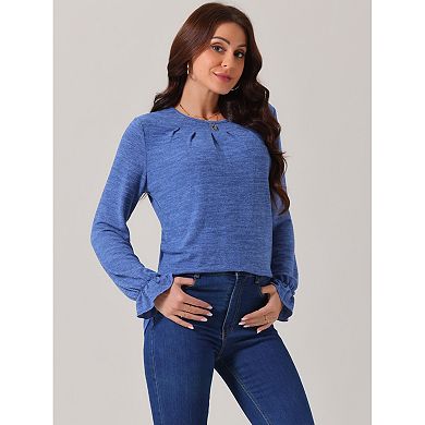 Women's Fall Winter Crew Neck Long Sleeve Elastic Cuff Casual Blouse Tops