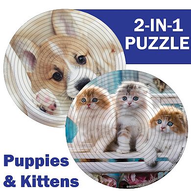 TCG Toys Spin Flip Puzzle: Puppies & Kittens 2L- 14 Rings 2-In-1 Double-Sided Puzzle
