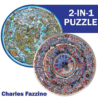 TCG Toys Spin Flip Puzzle: Charles Fazzino 14 Rings 2-In-1 Double-Sided Puzzle