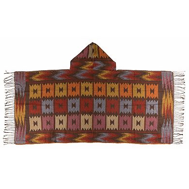 Glitzhome 78.35"L Patterned Poncho Shawl Hoodie w/2 Button Closure and Tassels, 440g