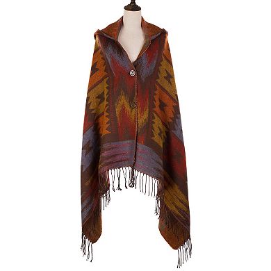 Glitzhome 78.35"L Patterned Poncho Shawl Hoodie w/2 Button Closure and Tassels, 440g