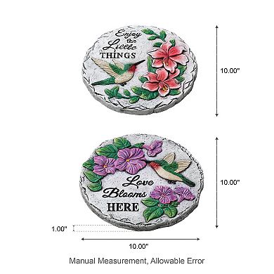 Glitzhome 10"D Set of 2 Cement Hummingbird and Flower Textured Stepping Stones