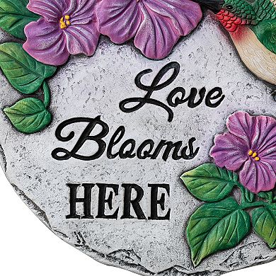 Glitzhome 10"D Set of 2 Cement Hummingbird and Flower Textured Stepping Stones