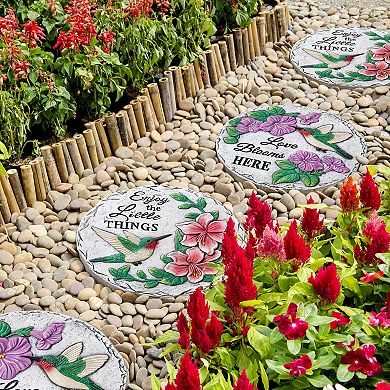 Glitzhome 10"D Set of 2 Cement Hummingbird and Flower Textured Stepping Stones