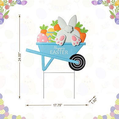 Glitzhome 24"H Handcrafted Easter Classic Metal Wheel Barrow Yard Stake