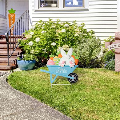 Glitzhome 24"H Handcrafted Easter Classic Metal Wheel Barrow Yard Stake