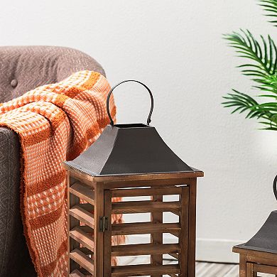 Glitzhome Set of 2 Farmhouse Wooden Shutter Lanterns