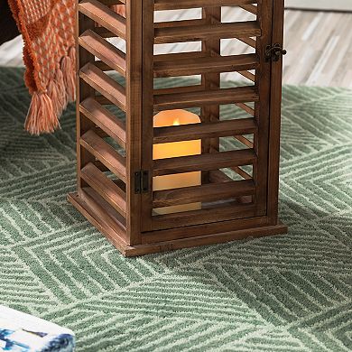 Glitzhome Set of 2 Farmhouse Wooden Shutter Lanterns