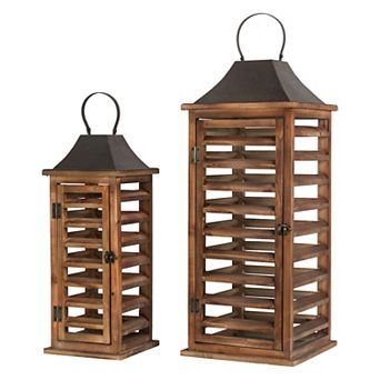 Glitzhome Set of 2 Farmhouse Wooden Shutter Lanterns
