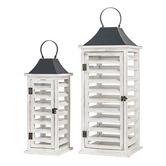 Glitzhome Set of 2 Farmhouse Wooden Shutter Lanterns