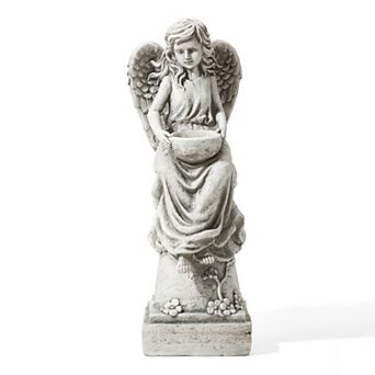 Glitzhome 31.25''H MGO Angel Garden Statue with a Birdbath