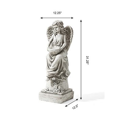 Glitzhome 31.25''H MGO Angel Garden Statue with a Birdbath