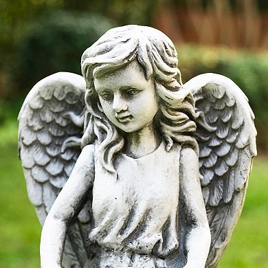 Glitzhome 31.25''H MGO Angel Garden Statue with a Birdbath