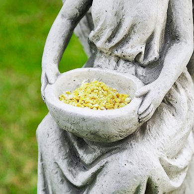 Glitzhome 31.25''H MGO Angel Garden Statue with a Birdbath