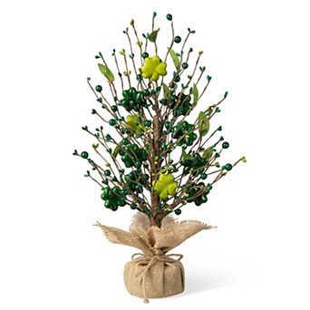 Glitzhome 18"H St Patrick's Shamrock and Berry Table Tree with Vibrant Colors