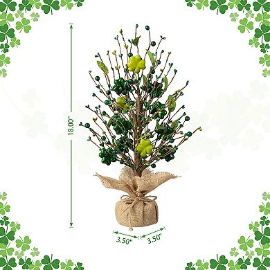 Glitzhome 18"H St Patrick's Shamrock and Berry Table Tree with Vibrant Colors