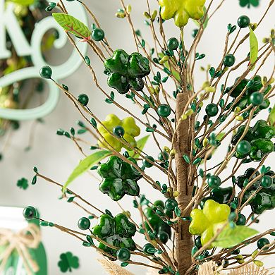 Glitzhome 18"H St Patrick's Shamrock and Berry Table Tree with Vibrant Colors