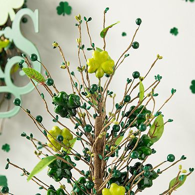 Glitzhome 18"H St Patrick's Shamrock and Berry Table Tree with Vibrant Colors