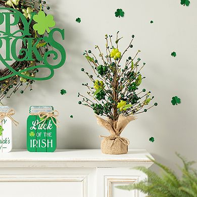 Glitzhome 18"H St Patrick's Shamrock and Berry Table Tree with Vibrant Colors
