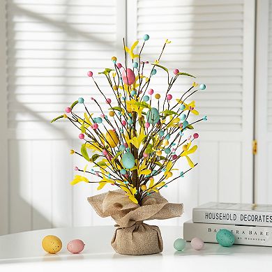 Glitzhome 18"H Easter Egg Table Tree Décor with a Vibrant Burst of Color