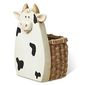 Glitzhome 13"H High-quality MGO Cute Cow Statue Planter