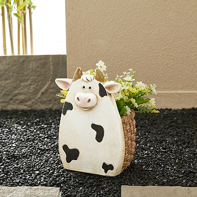 Glitzhome 13"H High-quality MGO Cute Cow Statue Planter