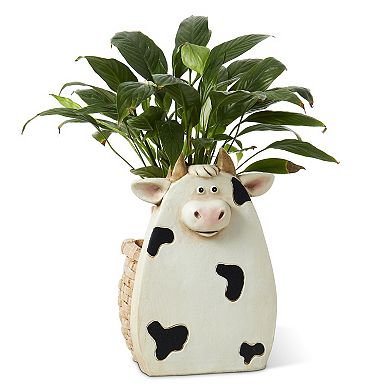 Glitzhome 13"H High-quality MGO Cute Cow Statue Planter