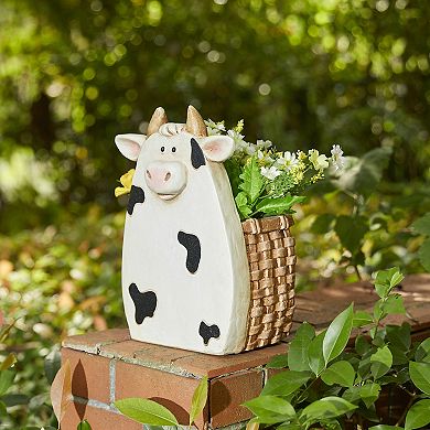 Glitzhome 13"H High-quality MGO Cute Cow Statue Planter