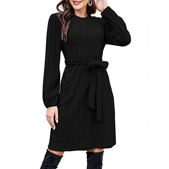 Women's Knitted Dress Elegant Jumper Dress Long Sleeve Mini Dress Round Collar Winter Dress