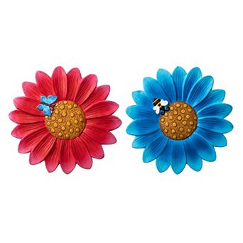 Glitzhome 10"D Set of 2 Cement Flower Style and Textured Stepping Stones