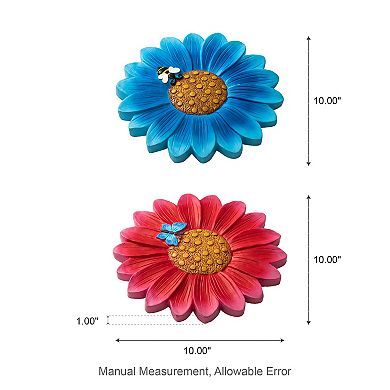 Glitzhome 10"D Set of 2 Cement Flower Style and Textured Stepping Stones