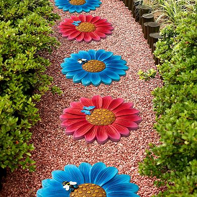Glitzhome 10"D Set of 2 Cement Flower Style and Textured Stepping Stones