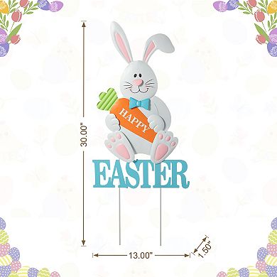 Glitzhome 30"H Endearing Eye-catching Easter Metal Bunny Yard Stake
