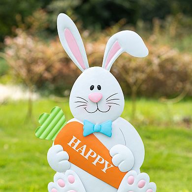 Glitzhome 30"H Endearing Eye-catching Easter Metal Bunny Yard Stake
