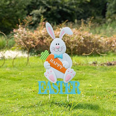 Glitzhome 30"H Endearing Eye-catching Easter Metal Bunny Yard Stake