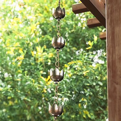 Glitzhome 8.5ft 15-Piece Faux Copper Lotus Shaped Rain Chain