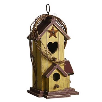 Glitzhome 11.5"H Solid Wood Cottage Decorative Garden Birdhouse with Rattan