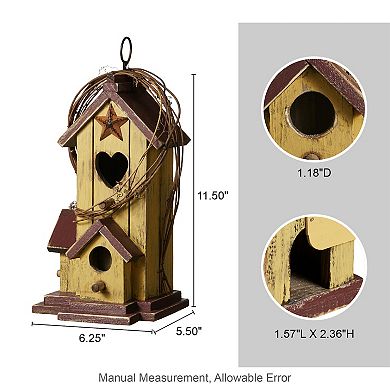 Glitzhome 11.5"H Solid Wood Cottage Decorative Garden Birdhouse with Rattan
