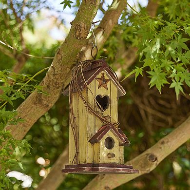 Glitzhome 11.5"H Solid Wood Cottage Decorative Garden Birdhouse with Rattan