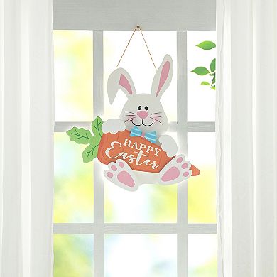 Glitzhome 14"H Happy Easter Adorable Wooden Bunny and Carrot Door Hanger